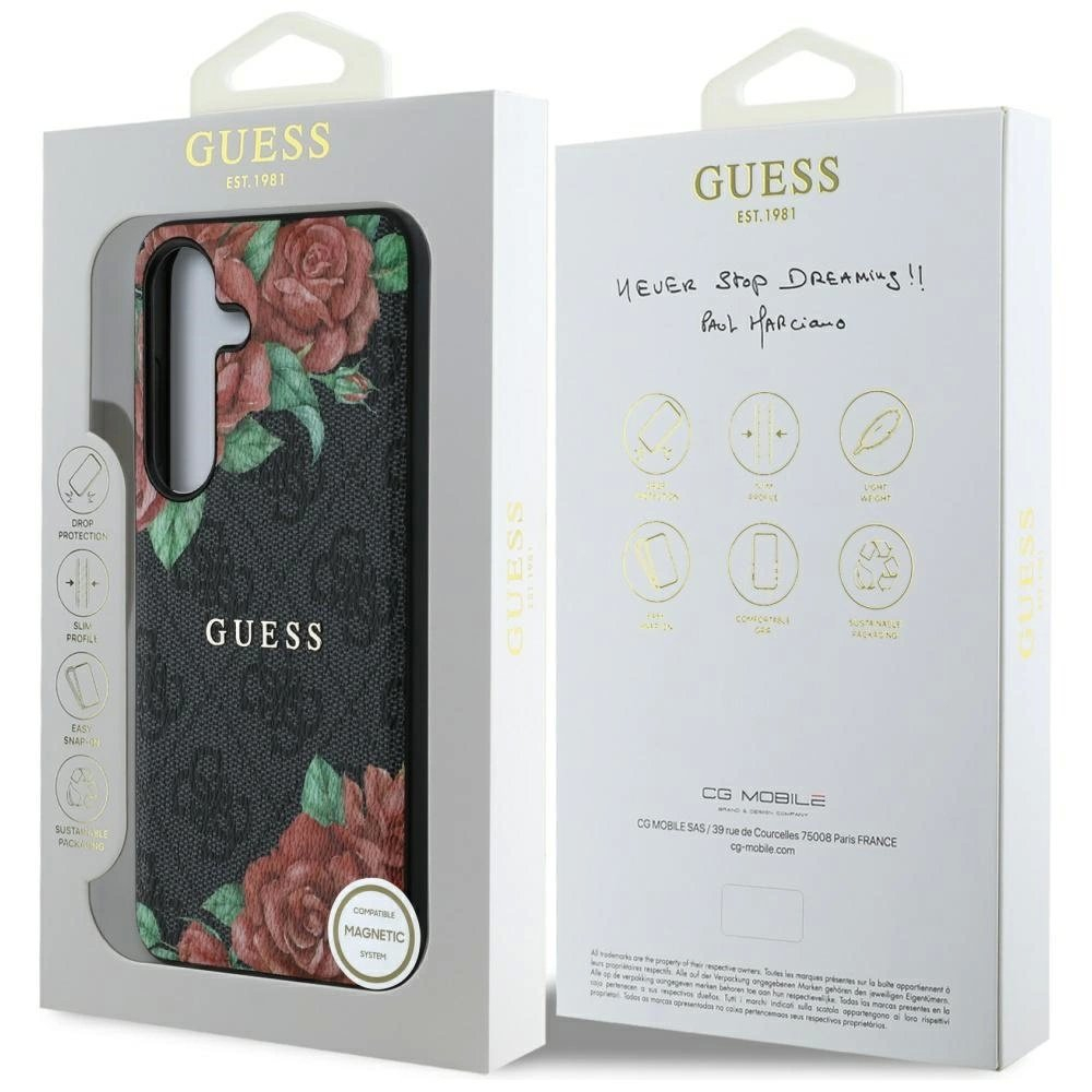 Guess Odinis 4G Flowers Print Metal Classic Logo MagSafe Dėklas skirtas Samsung Galaxy S25 - Juodas 7 Guess Odinis 4G Flowers Print Metal Classic Logo MagSafe Dėklas skirtas Samsung Galaxy S25 - Juodas 7