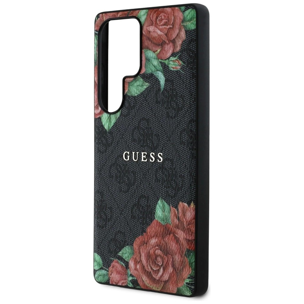 Guess Odinis 4G Flowers Print Metal Classic Logo MagSafe Dėklas skirtas Samsung Galaxy S25 Ultra - Juodas 5