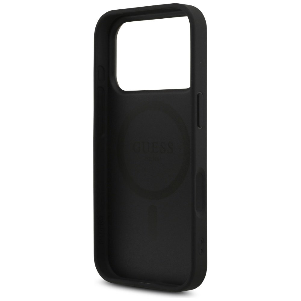 iPhone 17 Pro dėklas Guess Leather 4G Triangle Strass, MagSafe – juodas 6