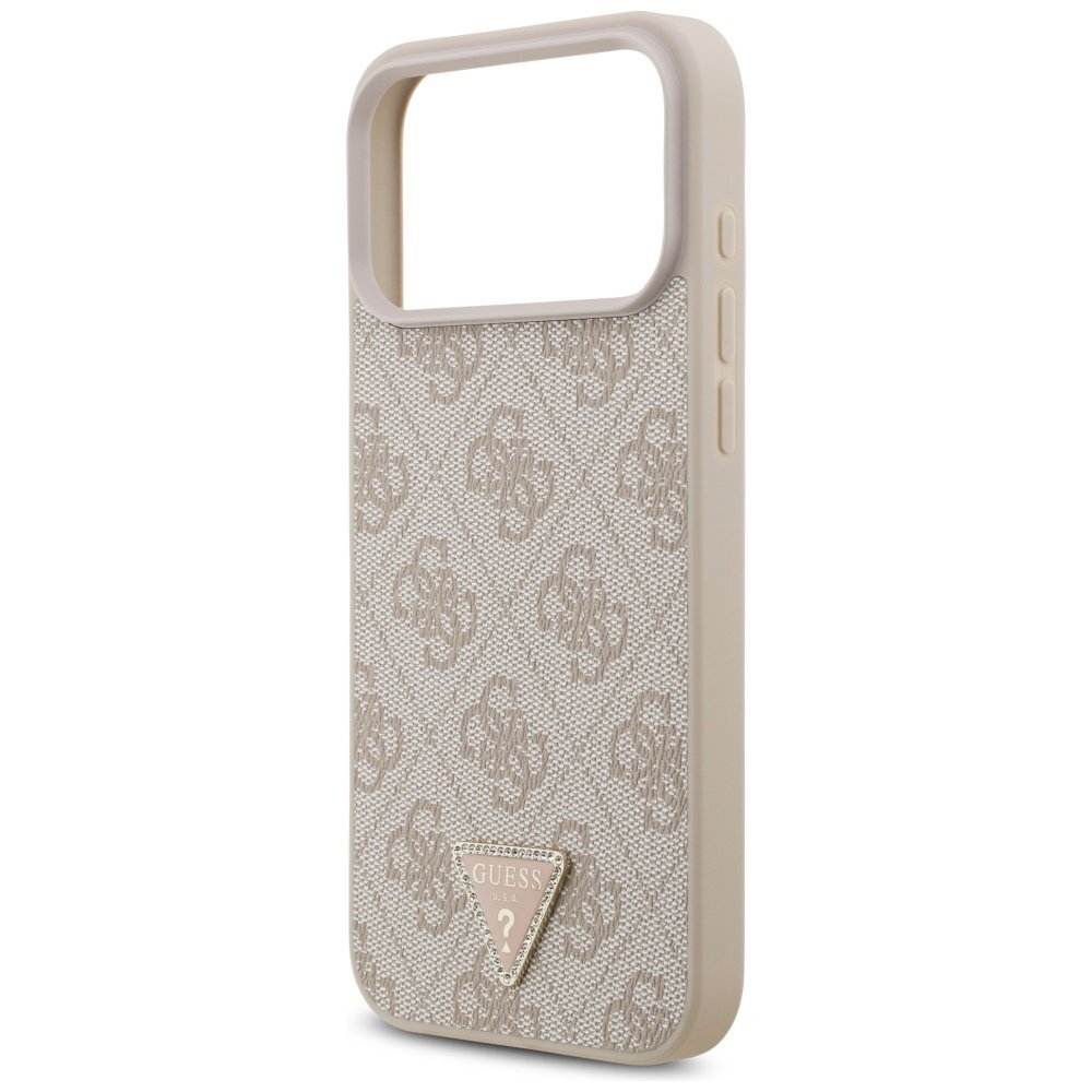 iPhone 17 Pro Max dėklas Guess Leather 4G Triangle Strass su MagSafe – rožinis 5