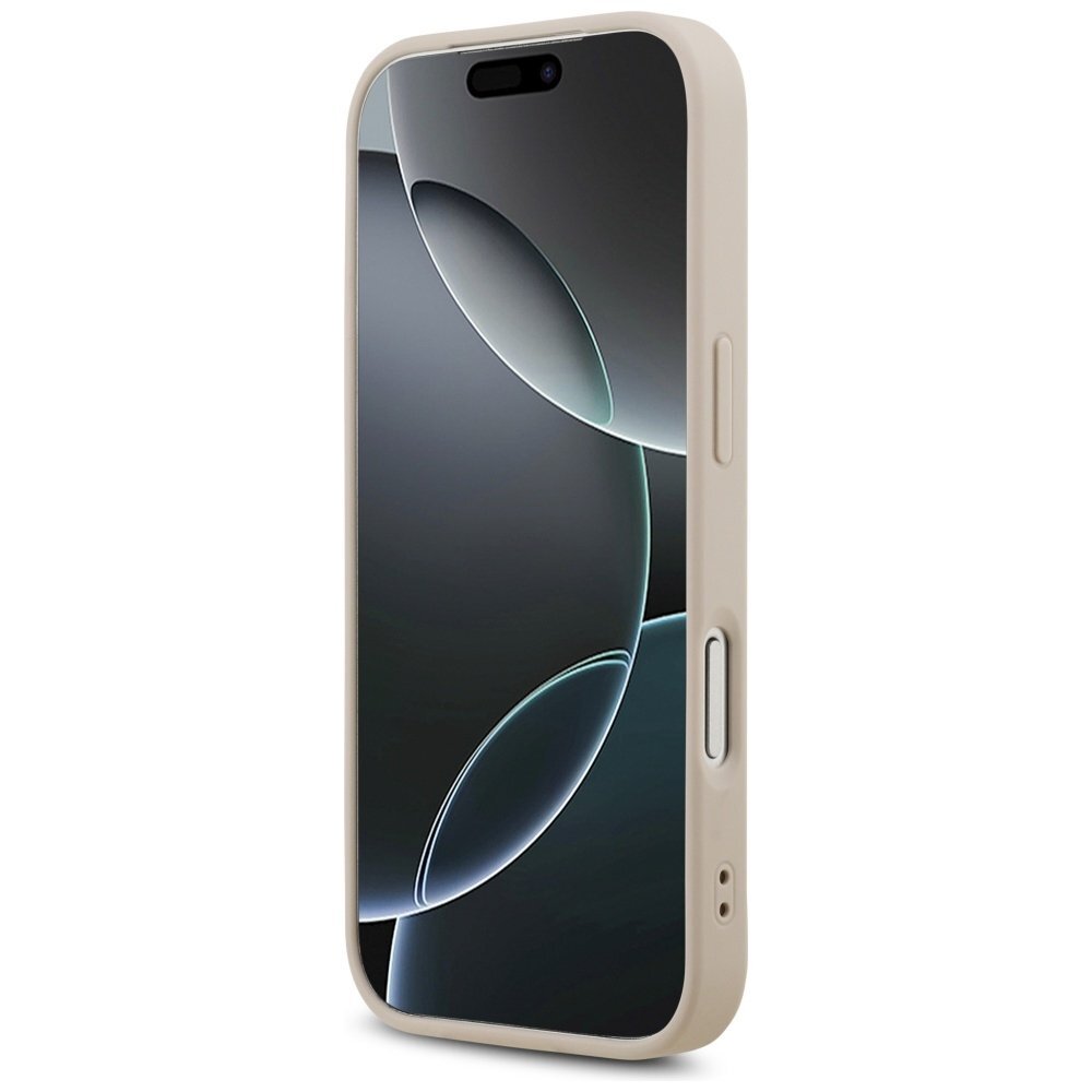 iPhone 17 Pro dėklas Guess Leather 4G Triangle Strass su MagSafe – rožinis 4