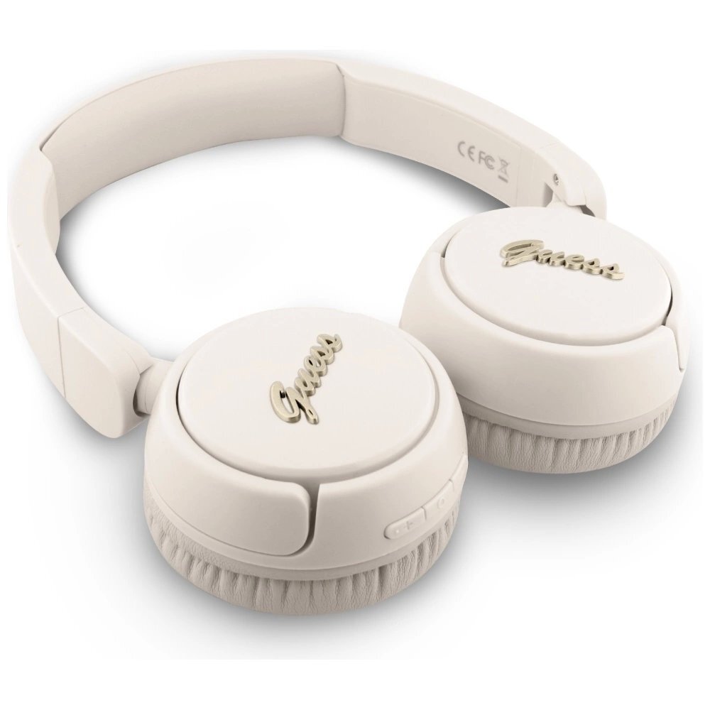 Belaidės ausinės Guess Metal Logo Script Over-Ear – smėlio spalvos 2