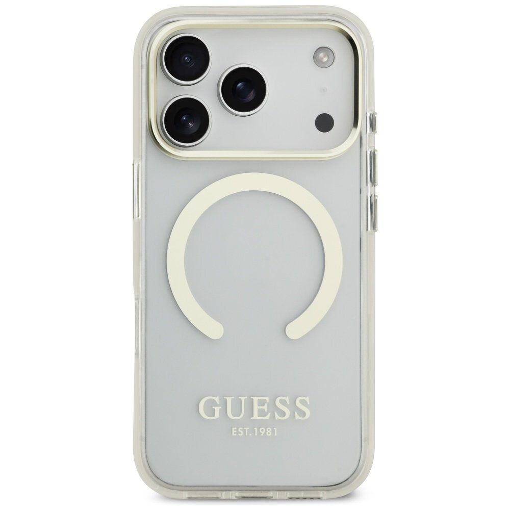 iPhone 17 Pro Guess Metal Outline MagSafe dėklas – auksinis 2