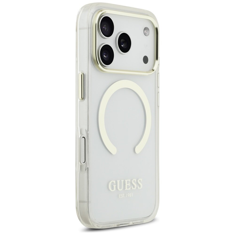 iPhone 17 Pro Guess Metal Outline MagSafe dėklas – auksinis 3