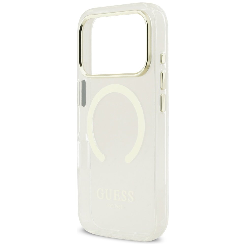 iPhone 17 Pro Guess Metal Outline MagSafe dėklas – auksinis 5