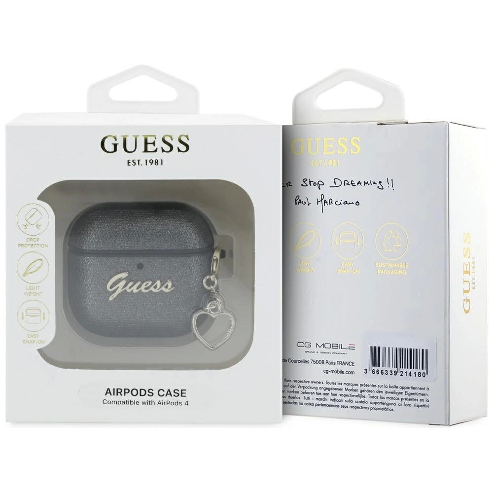 Guess Metallic Script Charm Dėklas skirtas AirPods 4 - Juodas 2 Guess Metallic Script Charm Dėklas skirtas AirPods 4 - Juodas 2
