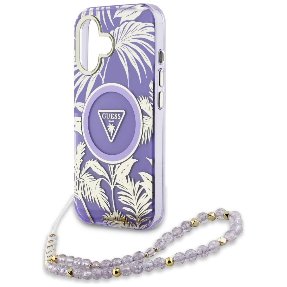 Guess Palm Trees Triangle Pearl Strap MagSafe Dėklas skirtas iPhone 16 Violetinis 4 Guess Palm Trees Triangle Pearl Strap MagSafe Dėklas skirtas iPhone 16 Violetinis 4