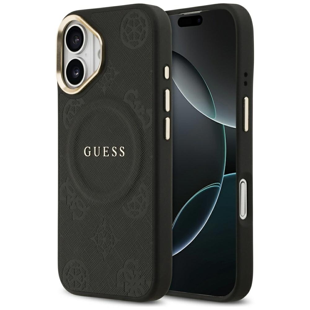 iPhone 17 Guess Peony Hot Stamp dėklas su MagSafe – juodas