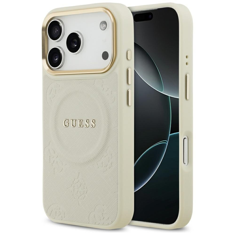 iPhone 17 Pro dėklas Guess Peony Hot Stamp, MagSafe – smėlio