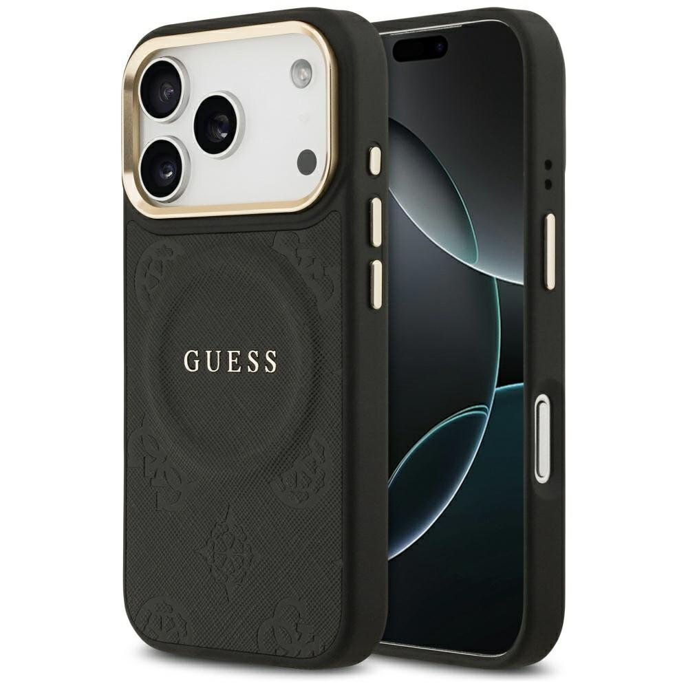 iPhone 17 Pro Guess Peony Hot Stamp dėklas su MagSafe – juodas iPhone 17 Pro Guess Peony Hot Stamp dėklas su MagSafe – juodas