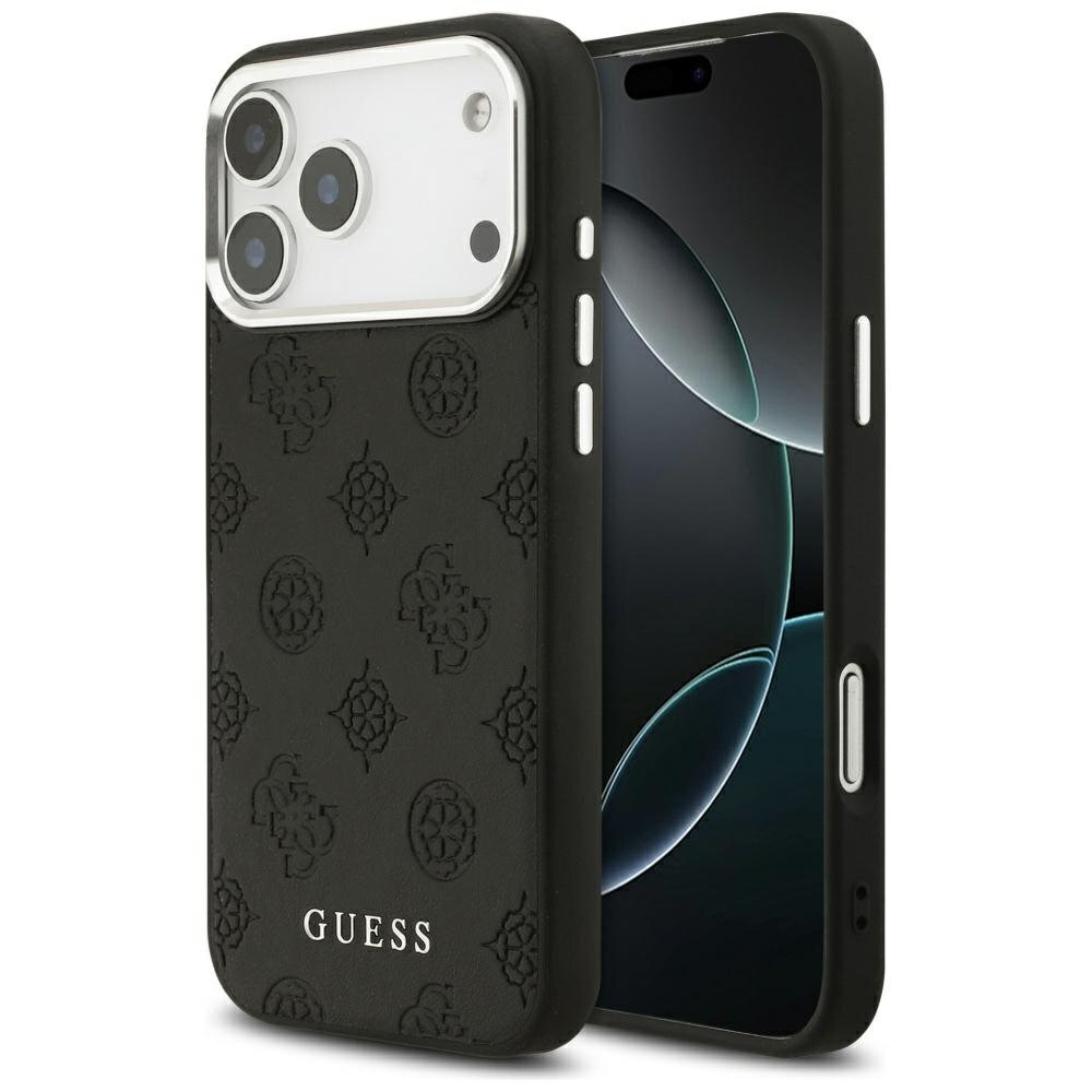iPhone 17 Pro Max Guess Peony Hot Stamp Script MagSafe dėklas – juodas