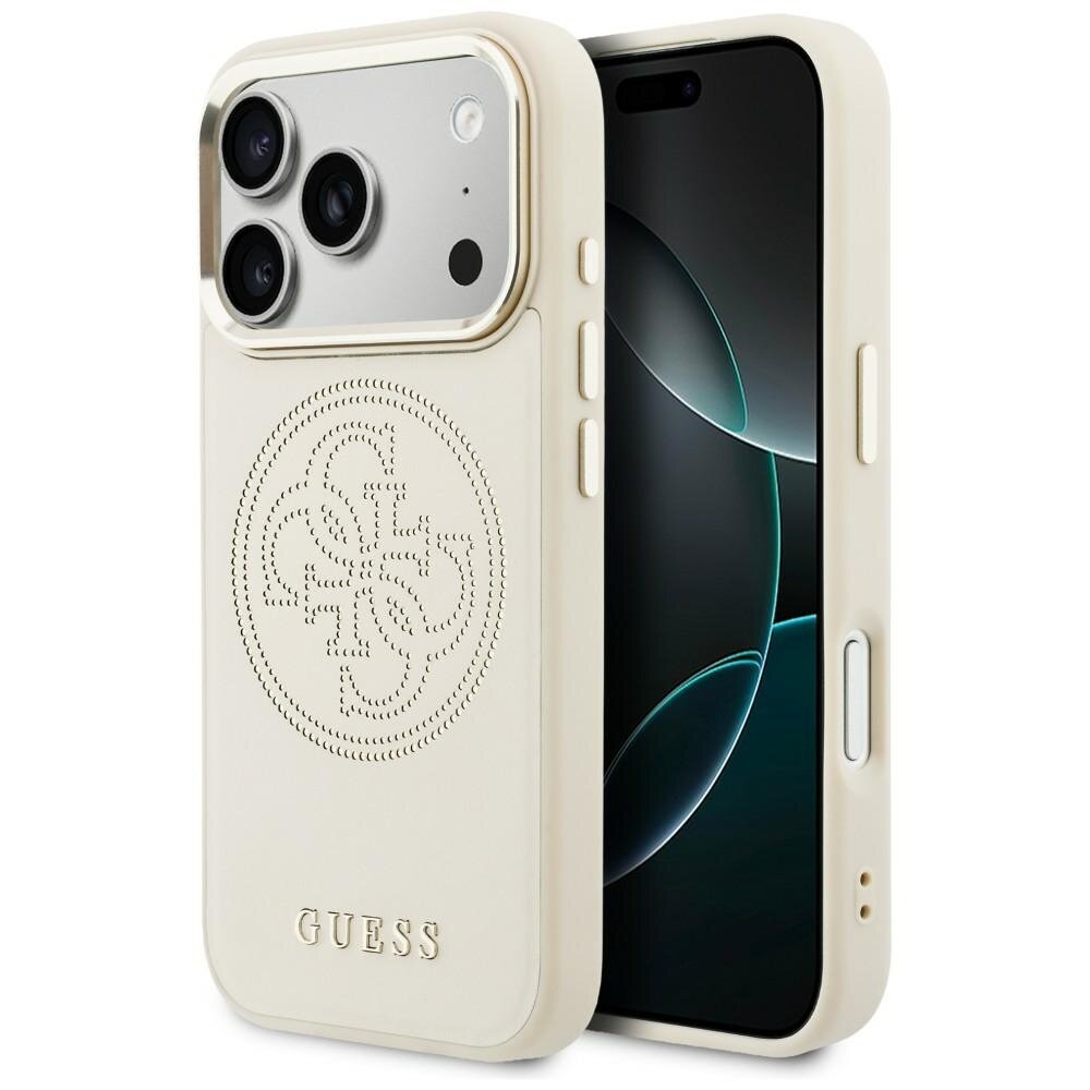 iPhone 17 Pro Guess Perforated 4G MagSafe dėklas – smėlio spalvos iPhone 17 Pro Guess Perforated 4G MagSafe dėklas – smėlio spalvos
