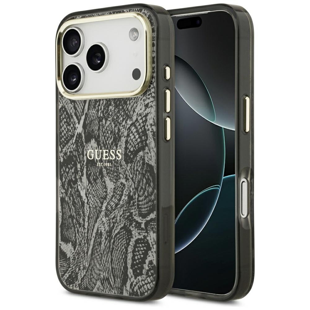 iPhone 17 Pro Guess Python Pattern MagSafe dėklas – juodas iPhone 17 Pro Guess Python Pattern MagSafe dėklas – juodas