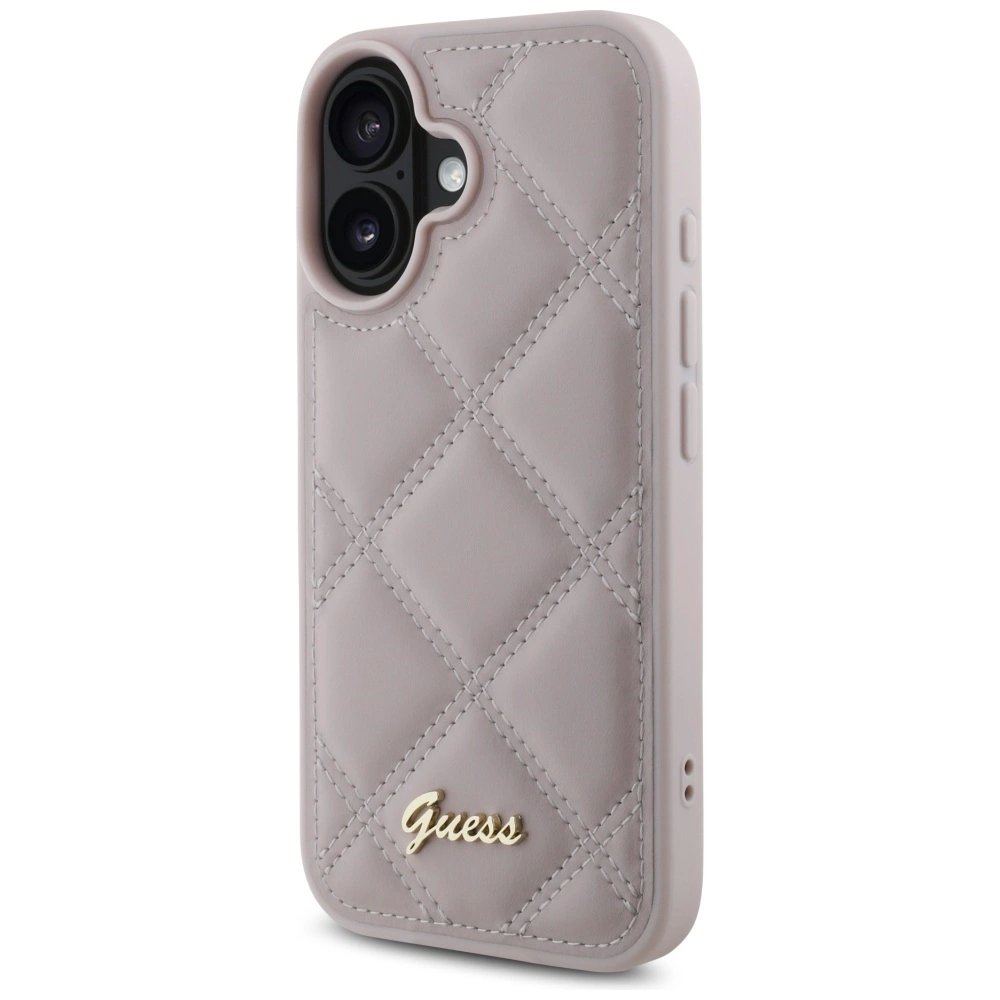 iPhone 16 – Guess Quilted Metal Logo dėklas - Rožinis 1 iPhone 16 – Guess Quilted Metal Logo dėklas - Rožinis 1