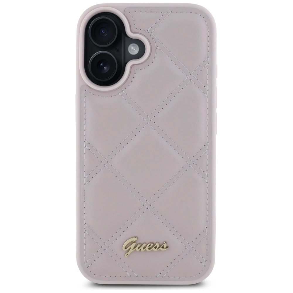 iPhone 16 – Guess Quilted Metal Logo dėklas - Rožinis 2