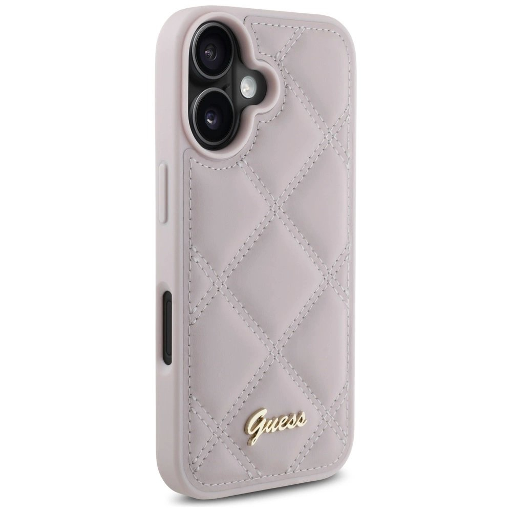 iPhone 16 – Guess Quilted Metal Logo dėklas - Rožinis 3