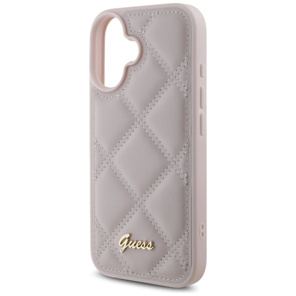 iPhone 16 – Guess Quilted Metal Logo dėklas - Rožinis 5