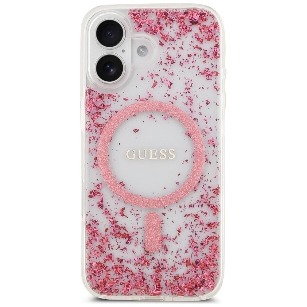 iPhone 17 Guess Resin Bottom Glitter MagSafe dėklas – rožinis 2 iPhone 17 Guess Resin Bottom Glitter MagSafe dėklas – rožinis 2