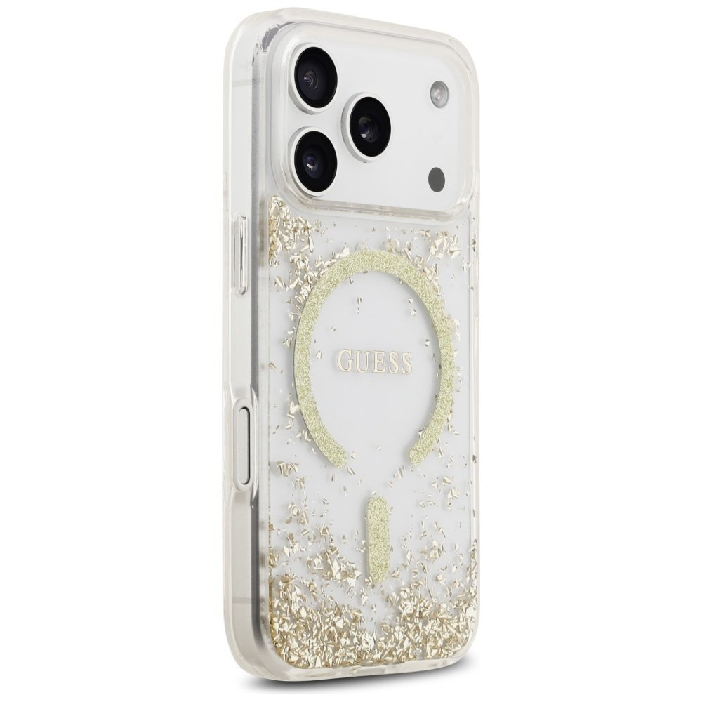 iPhone 17 Pro Guess Resin Bottom Glitter MagSafe dėklas – auksinis 3 iPhone 17 Pro Guess Resin Bottom Glitter MagSafe dėklas – auksinis 3
