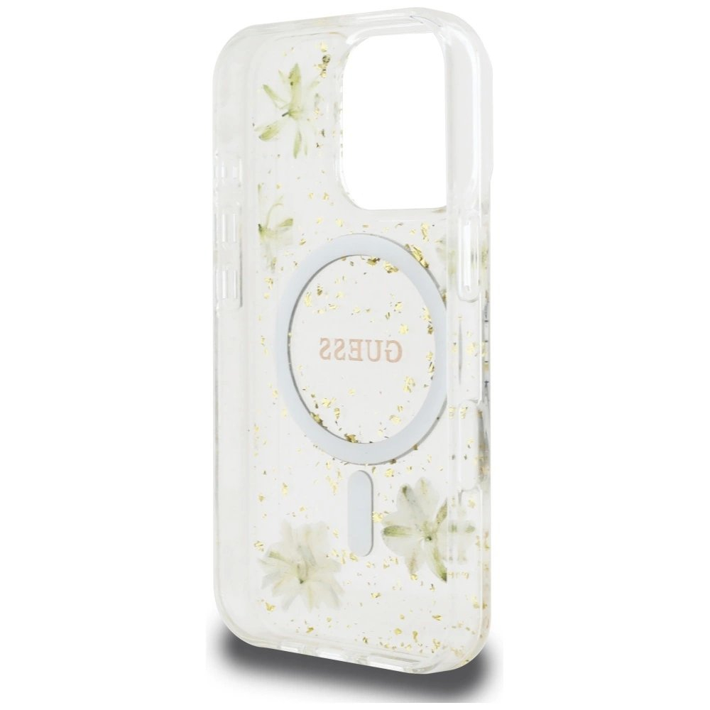 iPhone 16 Pro Guess Resin Flowers Glitter MagSafe dėklas – smėlinis 6 iPhone 16 Pro Guess Resin Flowers Glitter MagSafe dėklas – smėlinis 6