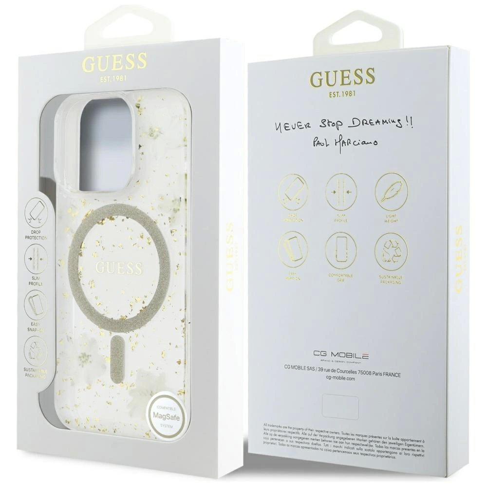 iPhone 16 Pro Guess Resin Flowers Glitter MagSafe dėklas – smėlinis 7 iPhone 16 Pro Guess Resin Flowers Glitter MagSafe dėklas – smėlinis 7