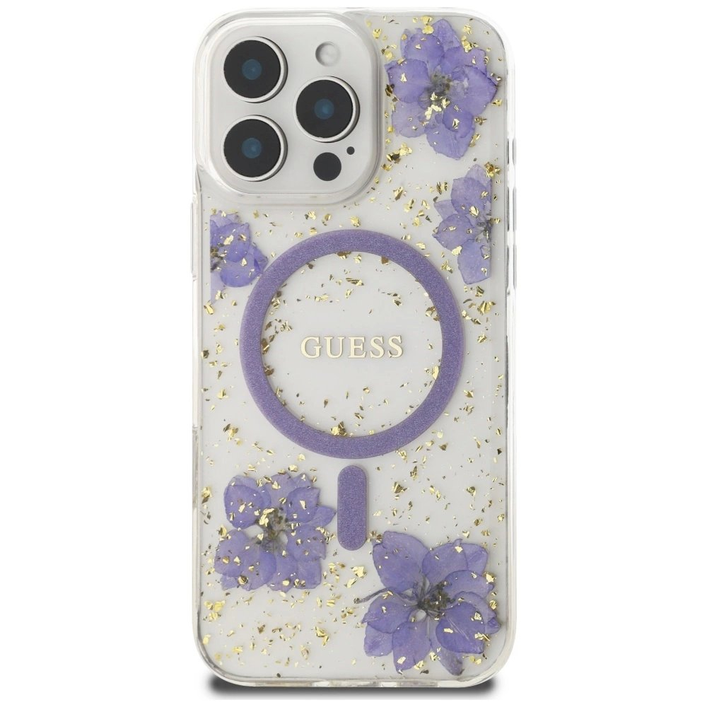 iPhone 16 Pro – Guess Resin Flowers MagSafe dėklas - Violetinis 2 iPhone 16 Pro – Guess Resin Flowers MagSafe dėklas - Violetinis 2
