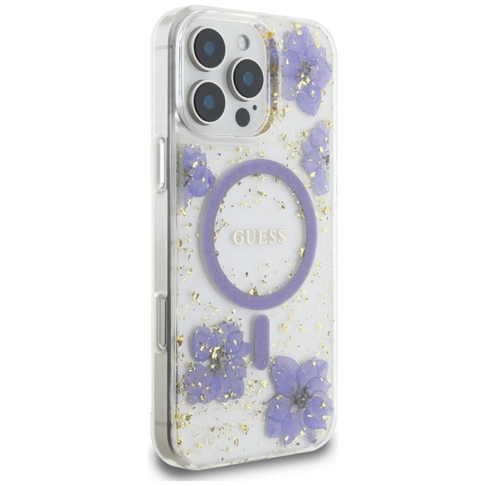 iPhone 16 Pro – Guess Resin Flowers MagSafe dėklas - Violetinis 3 iPhone 16 Pro – Guess Resin Flowers MagSafe dėklas - Violetinis 3