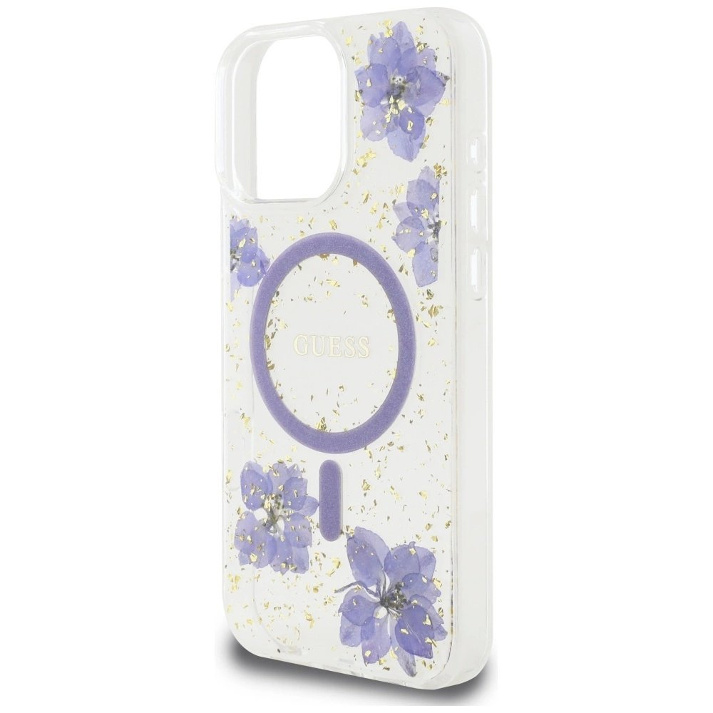 iPhone 16 Pro – Guess Resin Flowers MagSafe dėklas - Violetinis 5 iPhone 16 Pro – Guess Resin Flowers MagSafe dėklas - Violetinis 5