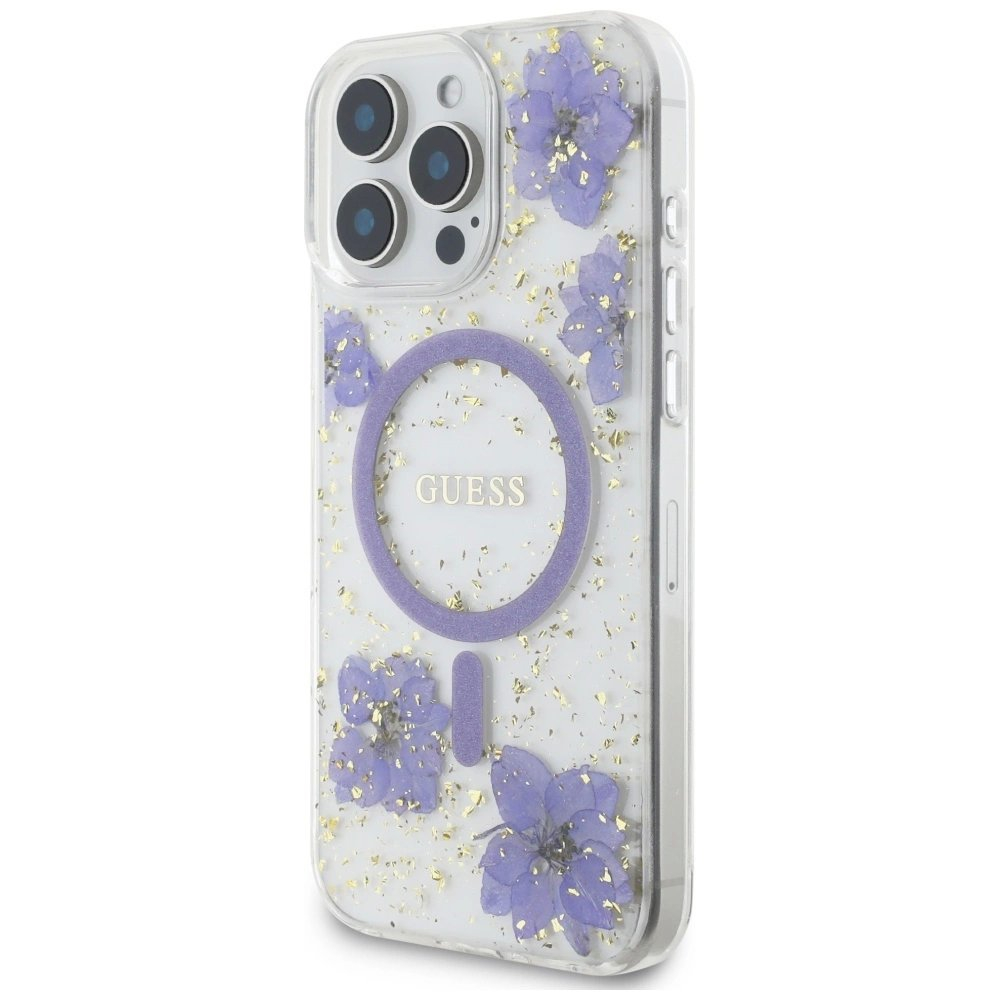 iPhone 16 Pro Max – Guess Resin Flowers MagSafe dėklas - Violetinis 1