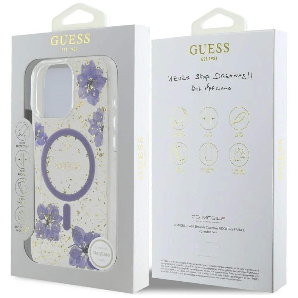 iPhone 16 Pro Max – Guess Resin Flowers MagSafe dėklas - Violetinis 7