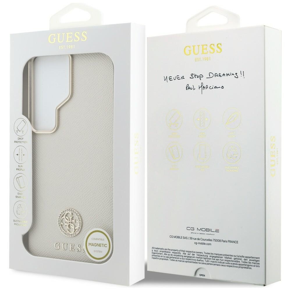 Samsung Galaxy S26 Ultra Guess Rhinestone Round Logo MagSafe dėklas – smėlio spalvos 7