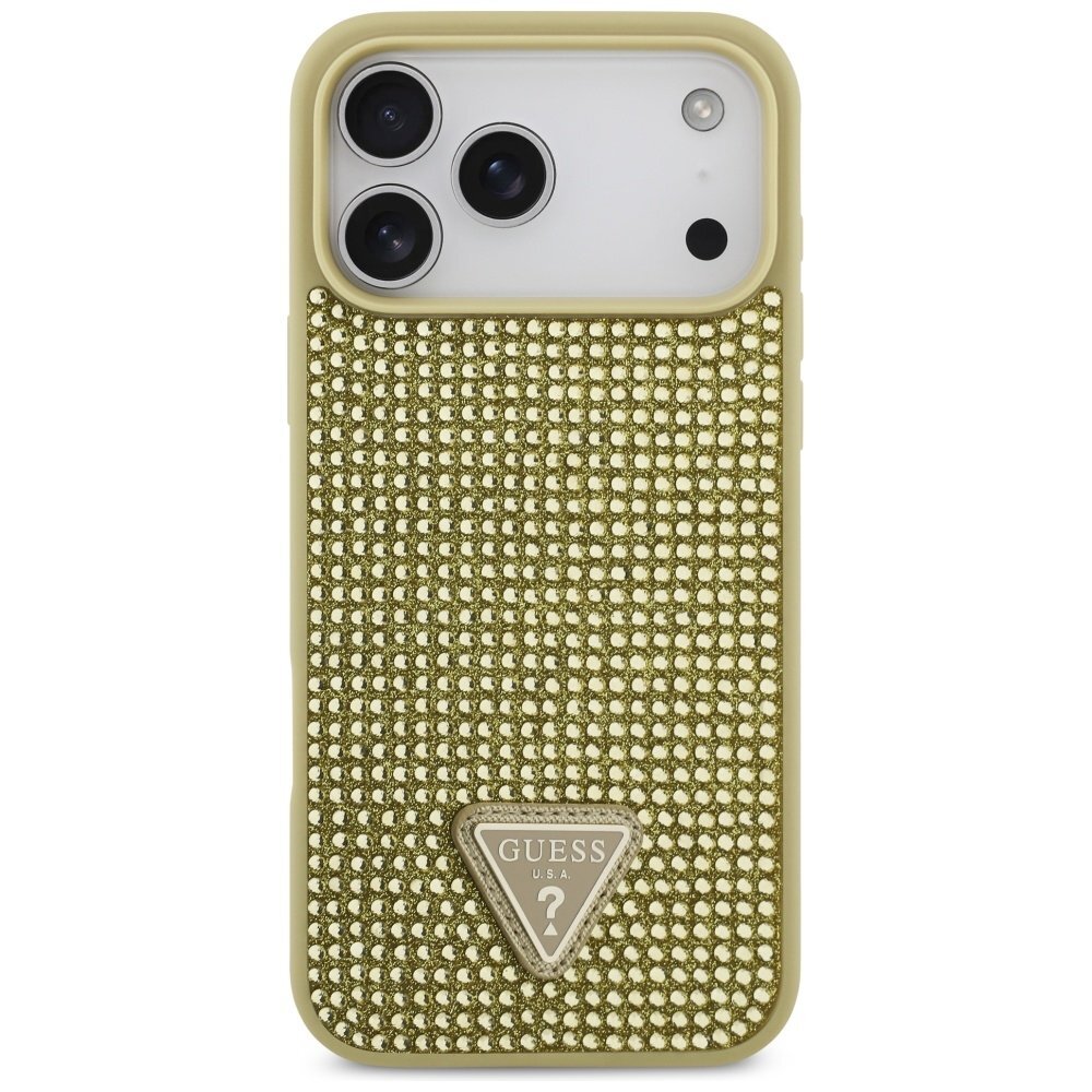 iPhone 17 Pro Max dėklas Guess Rhinestone Triangle Logo – auksinis 2
