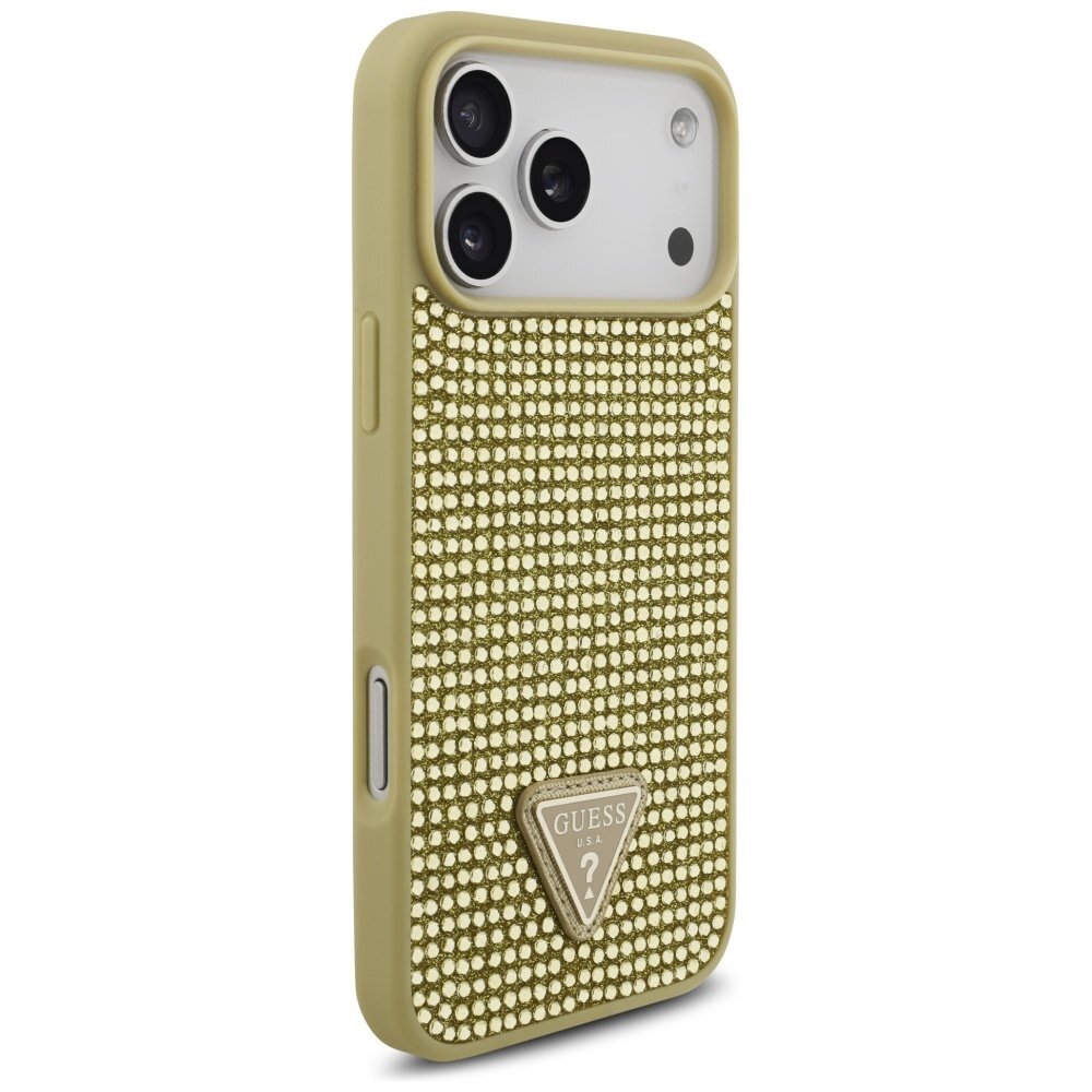 iPhone 17 Pro Max dėklas Guess Rhinestone Triangle Logo – auksinis 3 iPhone 17 Pro Max dėklas Guess Rhinestone Triangle Logo – auksinis 3