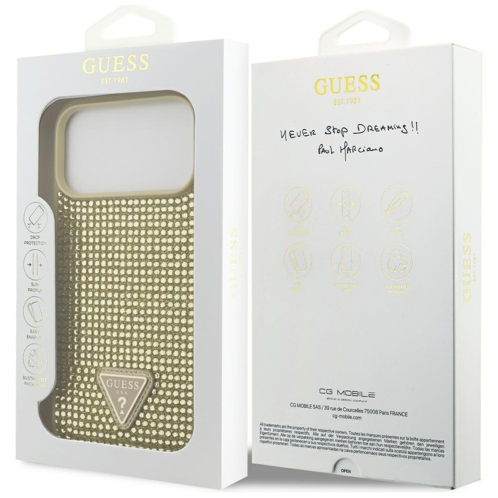 iPhone 17 Pro Max dėklas Guess Rhinestone Triangle Logo – auksinis 7 iPhone 17 Pro Max dėklas Guess Rhinestone Triangle Logo – auksinis 7