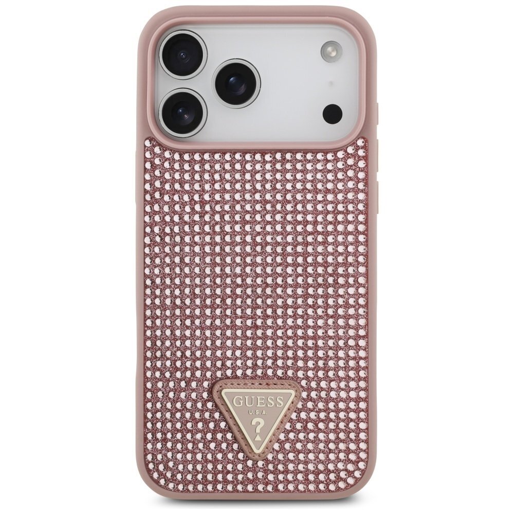 iPhone 17 Pro Max dėklas Guess Rhinestone Triangle Logo – rožinis 2 iPhone 17 Pro Max dėklas Guess Rhinestone Triangle Logo – rožinis 2