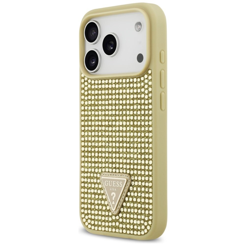 iPhone 17 Pro dėklas Guess Rhinestone Triangle Logo – auksinis 1