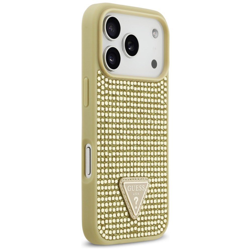 iPhone 17 Pro dėklas Guess Rhinestone Triangle Logo – auksinis 3 iPhone 17 Pro dėklas Guess Rhinestone Triangle Logo – auksinis 3