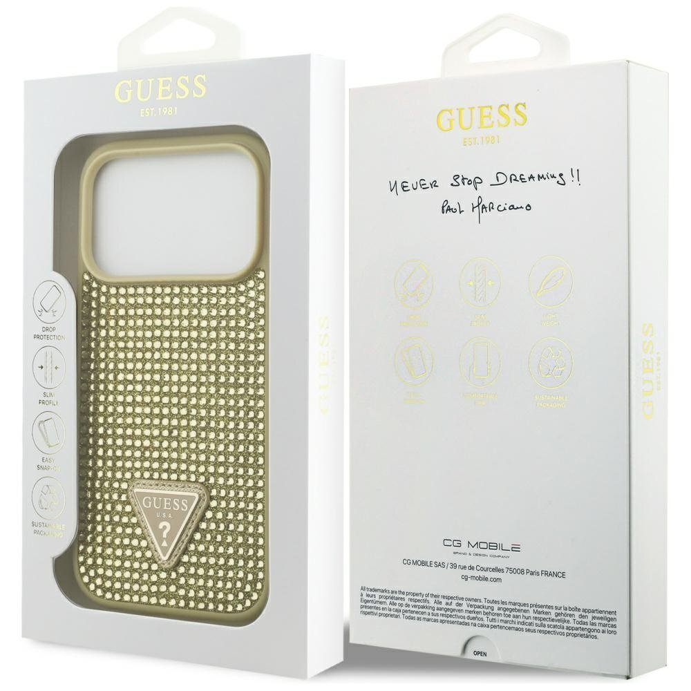 iPhone 17 Pro dėklas Guess Rhinestone Triangle Logo – auksinis 7 iPhone 17 Pro dėklas Guess Rhinestone Triangle Logo – auksinis 7