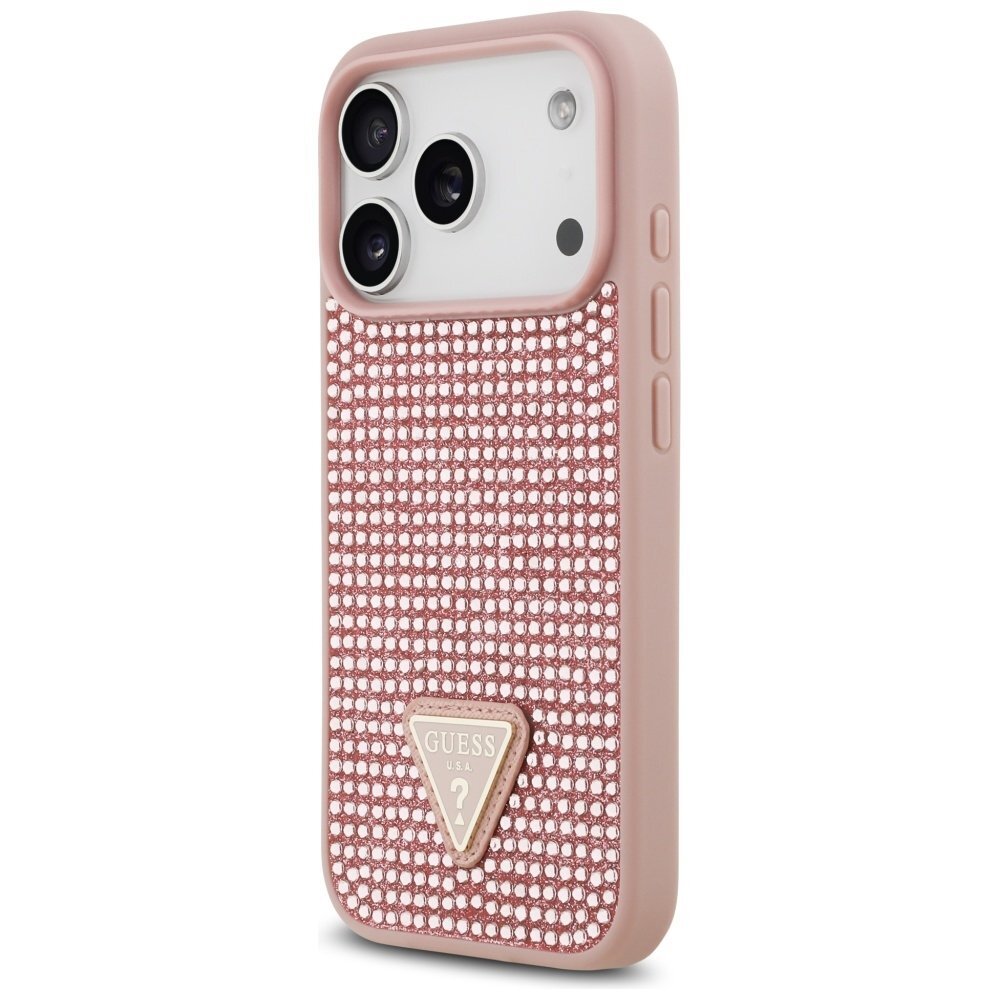 iPhone 17 Pro dėklas Guess Rhinestone Triangle Logo – rožinis 1