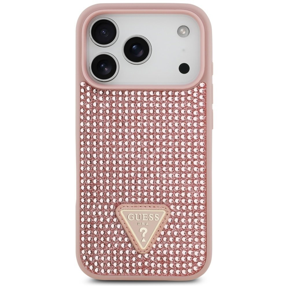 iPhone 17 Pro dėklas Guess Rhinestone Triangle Logo – rožinis 2