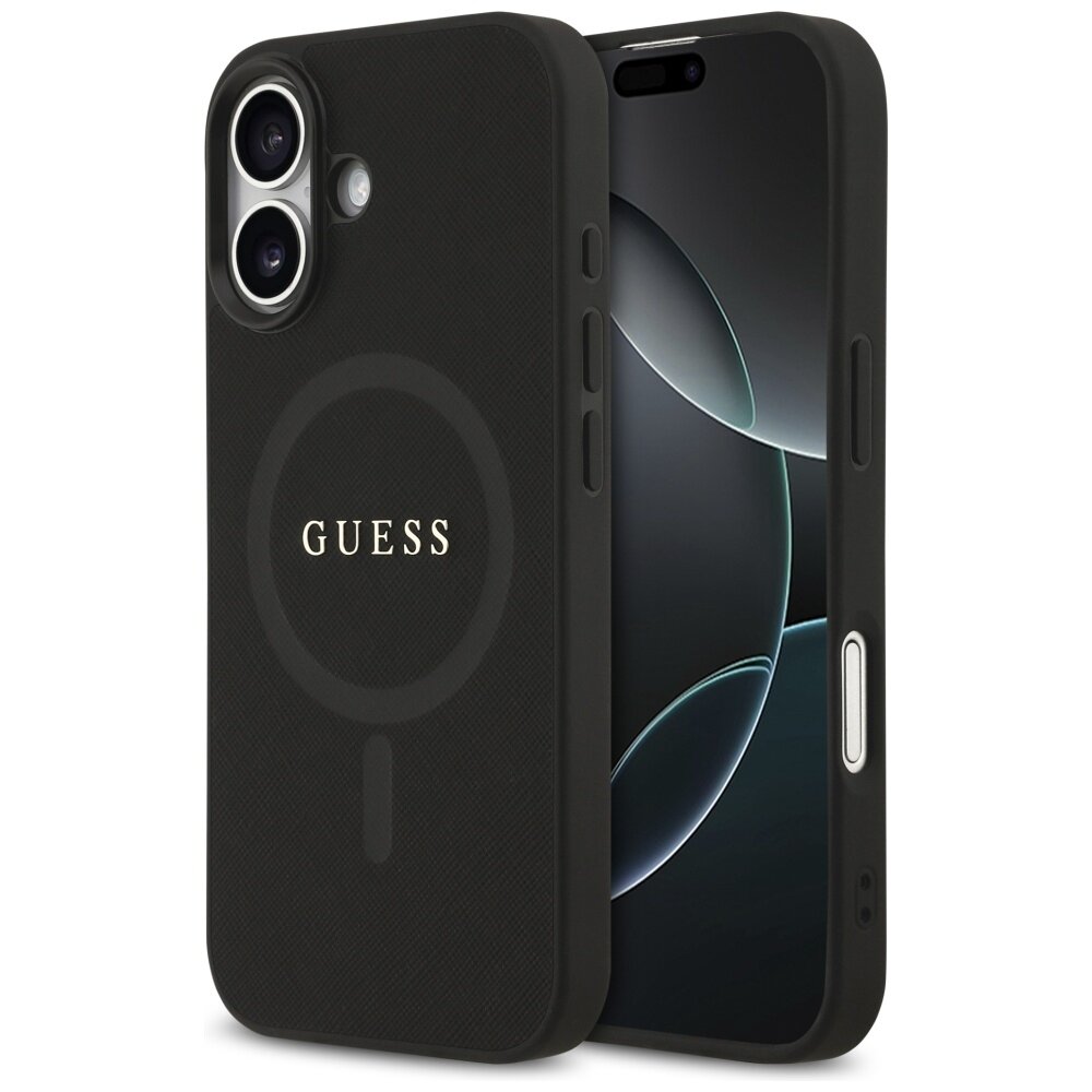 iPhone 17 Guess Saffiano Classic Logo MagSafe dėklas – juodas