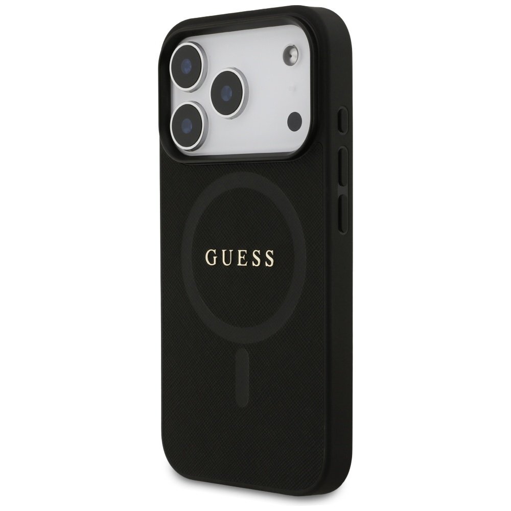 iPhone 17 Pro Guess Saffiano Classic Logo MagSafe dėklas – juodas 1 iPhone 17 Pro Guess Saffiano Classic Logo MagSafe dėklas – juodas 1