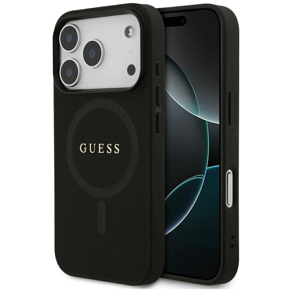 iPhone 17 Pro Guess Saffiano Classic Logo MagSafe dėklas – juodas