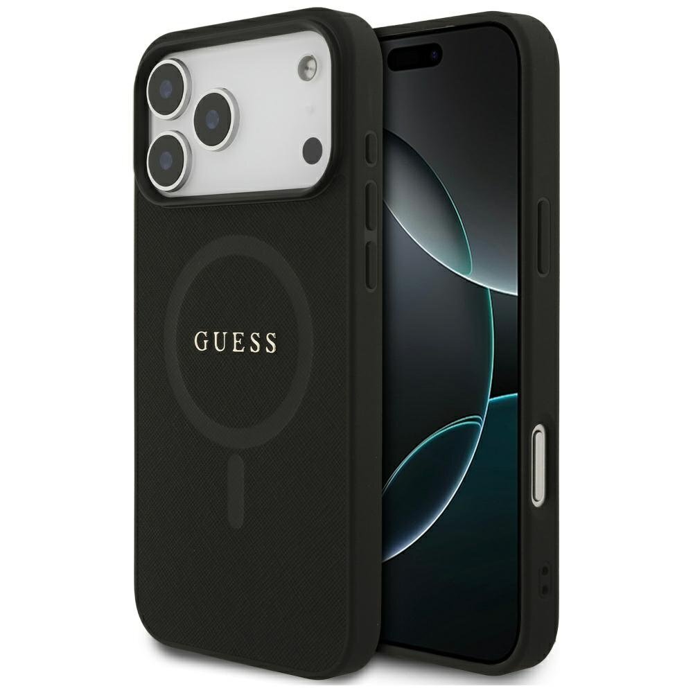 iPhone 17 Pro Max Guess Saffiano Classic Logo MagSafe dėklas – juodas