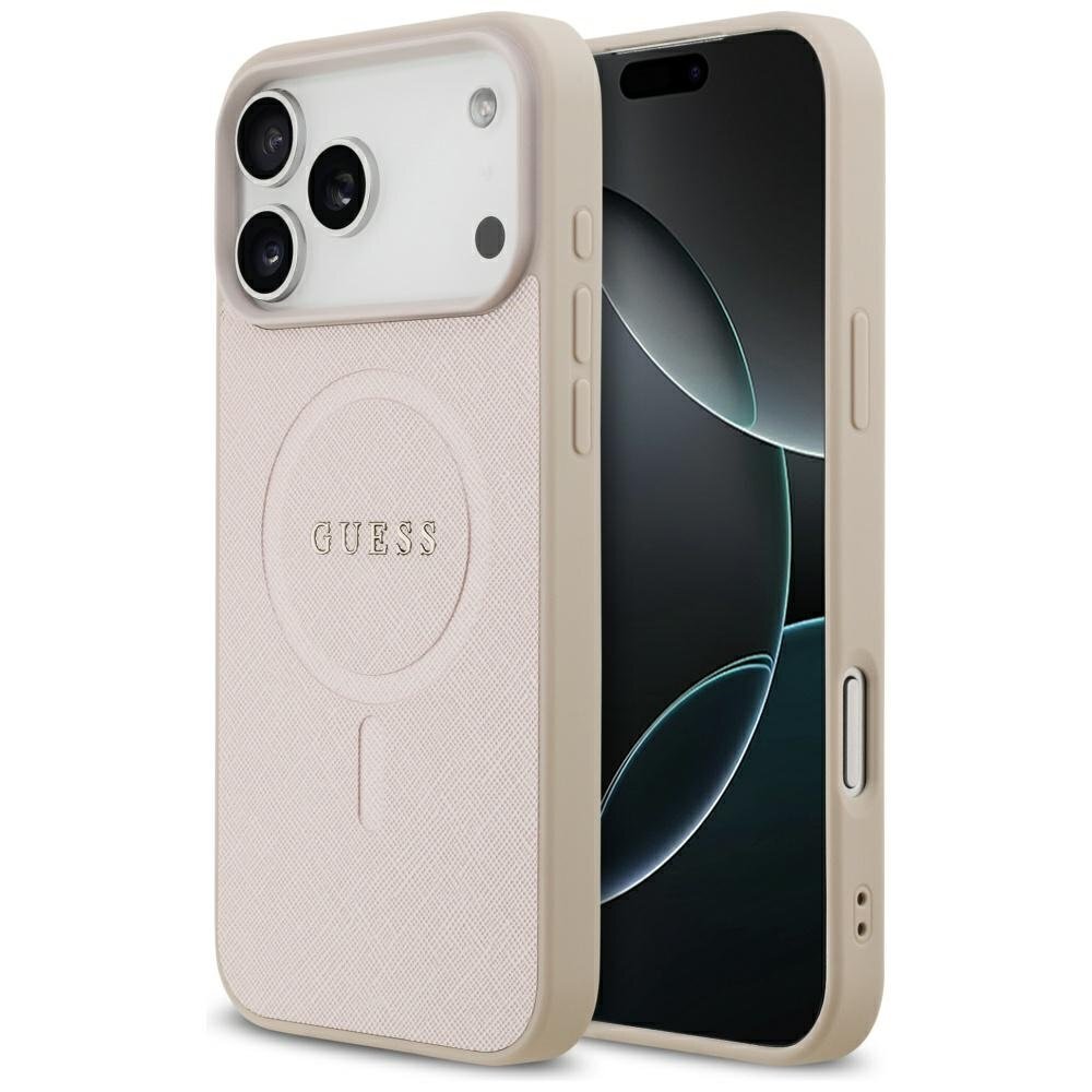 iPhone 17 Pro Max dėklas Guess Saffiano Classic Logo su MagSafe – rožinis