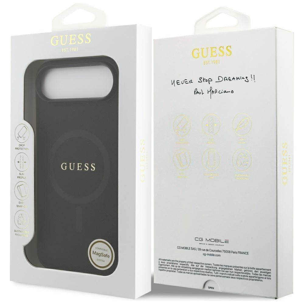 iPhone Air Guess Saffiano Classic Logo MagSafe dėklas – juodas 7