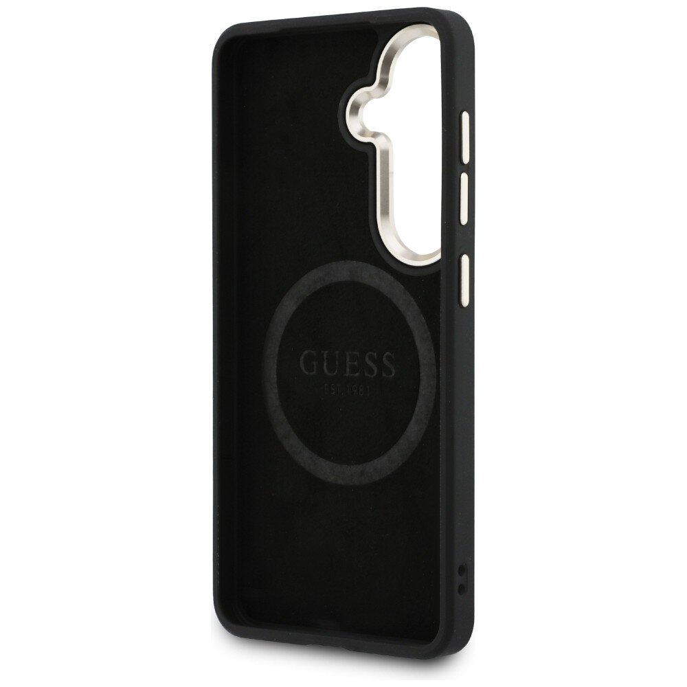 Samsung Galaxy S26 Guess Saffiano Peony Embossed Ring MagSafe dėklas – juodas 6