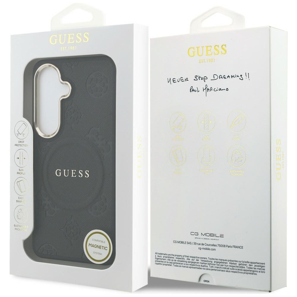 Samsung Galaxy S26 Guess Saffiano Peony Embossed Ring MagSafe dėklas – juodas 7