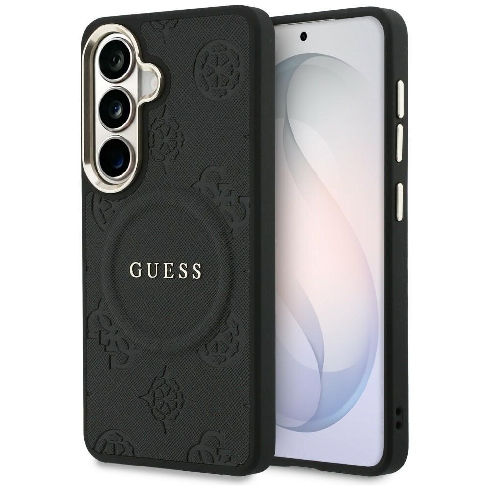 Samsung Galaxy S26 Guess Saffiano Peony Embossed Ring MagSafe dėklas – juodas