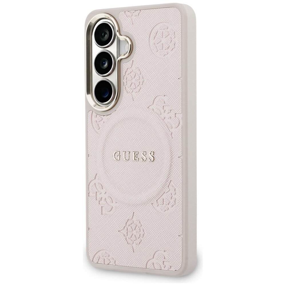 Samsung Galaxy S26 Guess Saffiano Peony Embossed Ring MagSafe dėklas – rožinis 1